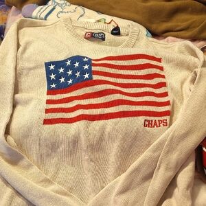 Chaps Beige Sweater with Flag Design